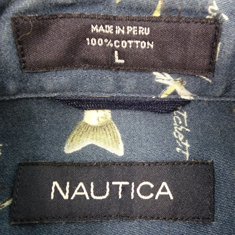 Nautica Blue Multi Species Fish L/S Shirt Large - Picture 4 of 5